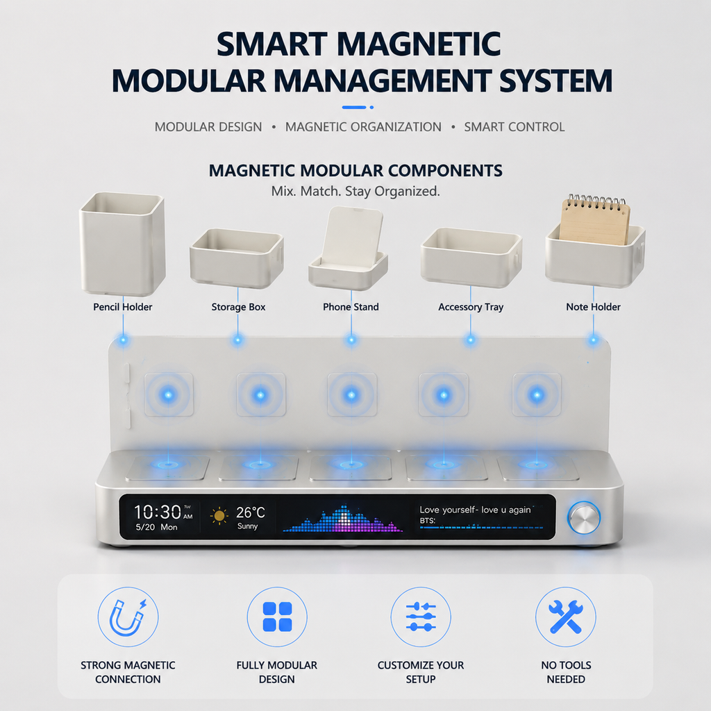 Smart Desk Organizer 🧠 with Wireless Charging ⚡ & Smart Display 📊 | All-in-One Workspace Upgrade 🖥️