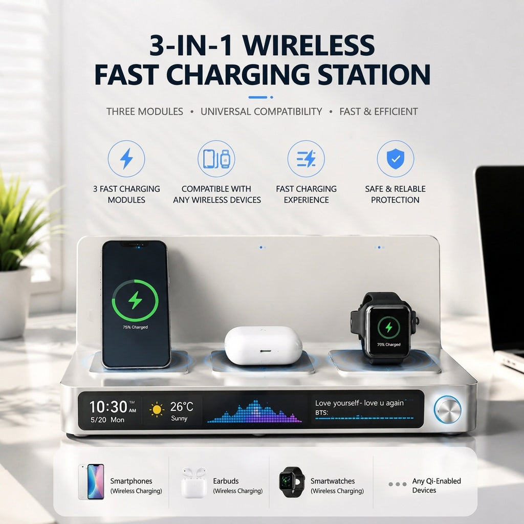 Smart Desk Organizer 🧠 with Wireless Charging ⚡ & Smart Display 📊 | All-in-One Workspace Upgrade 🖥️