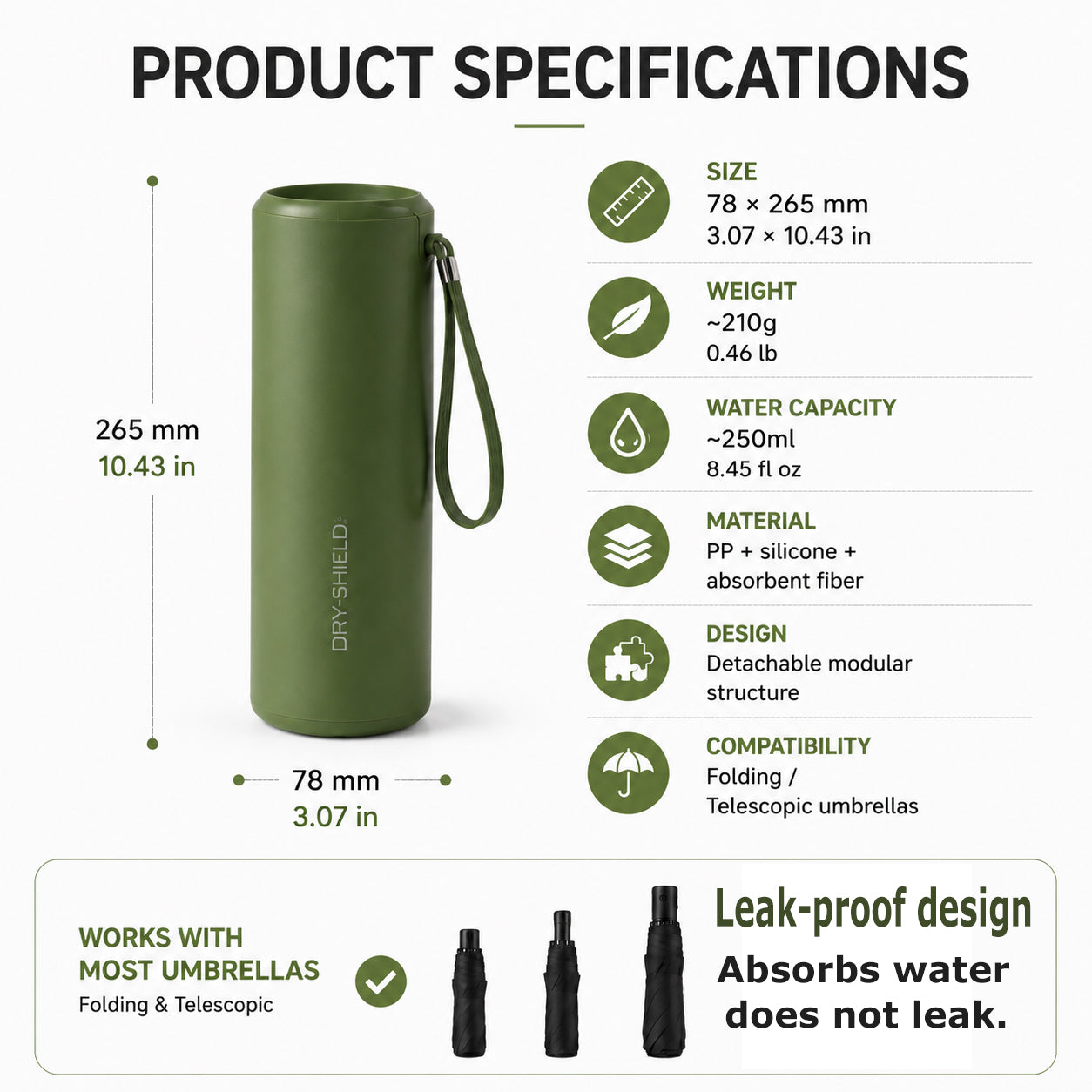 DRY-SHIELD Foldable Umbrella Water-Blocking Storage Tube – No Drip Carry System